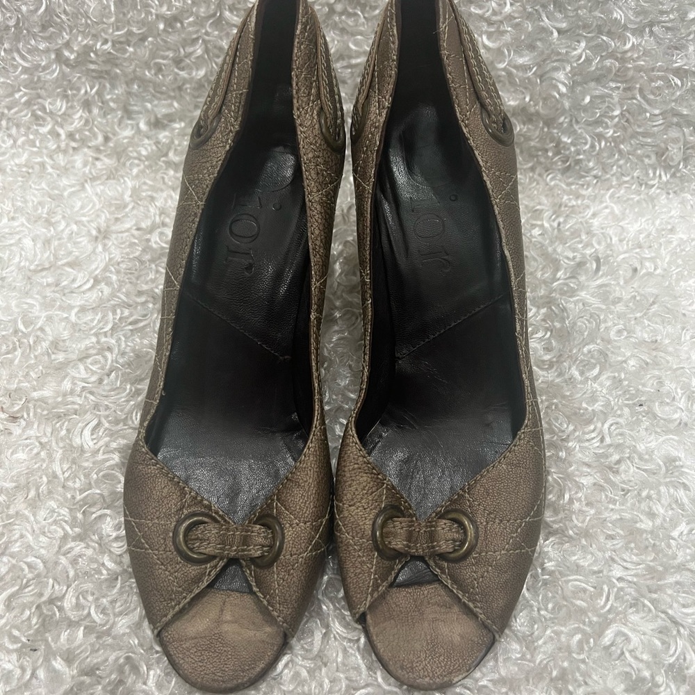 Dior Metallic Cannage Pattern D Charm Peep Toe Heels Pumps Shoes